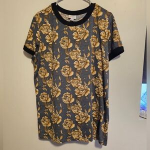 LuLaRoe Gray and Gold Floral Top